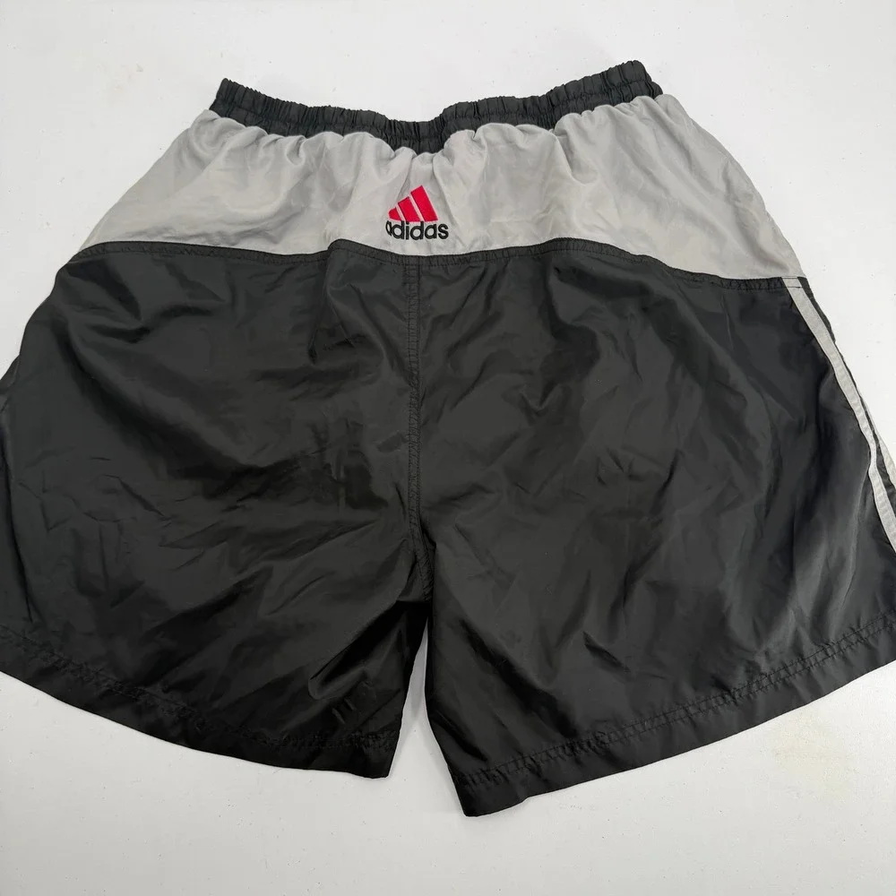 Adidas Swim Short Trunks Mens XL Black Gray Vintage 3-Stripe Mesh Lined